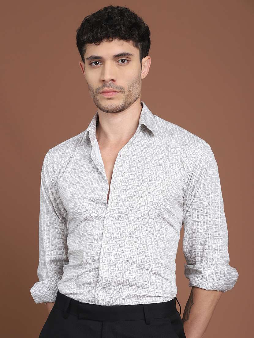men geometric long sleeve slim fit formal shirt - 21854519 -  Standard Image - 1