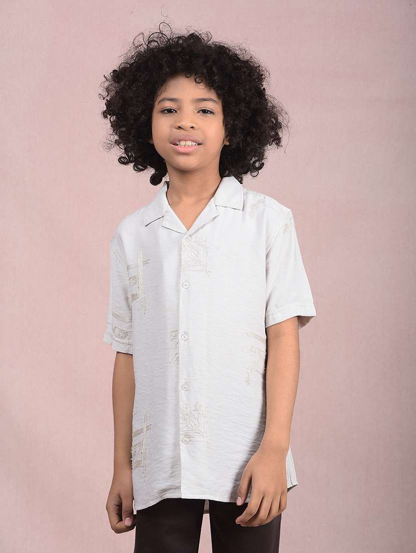 boys off white cuban collar embroidered casual shirt - 21854562 -  Standard Image - 4