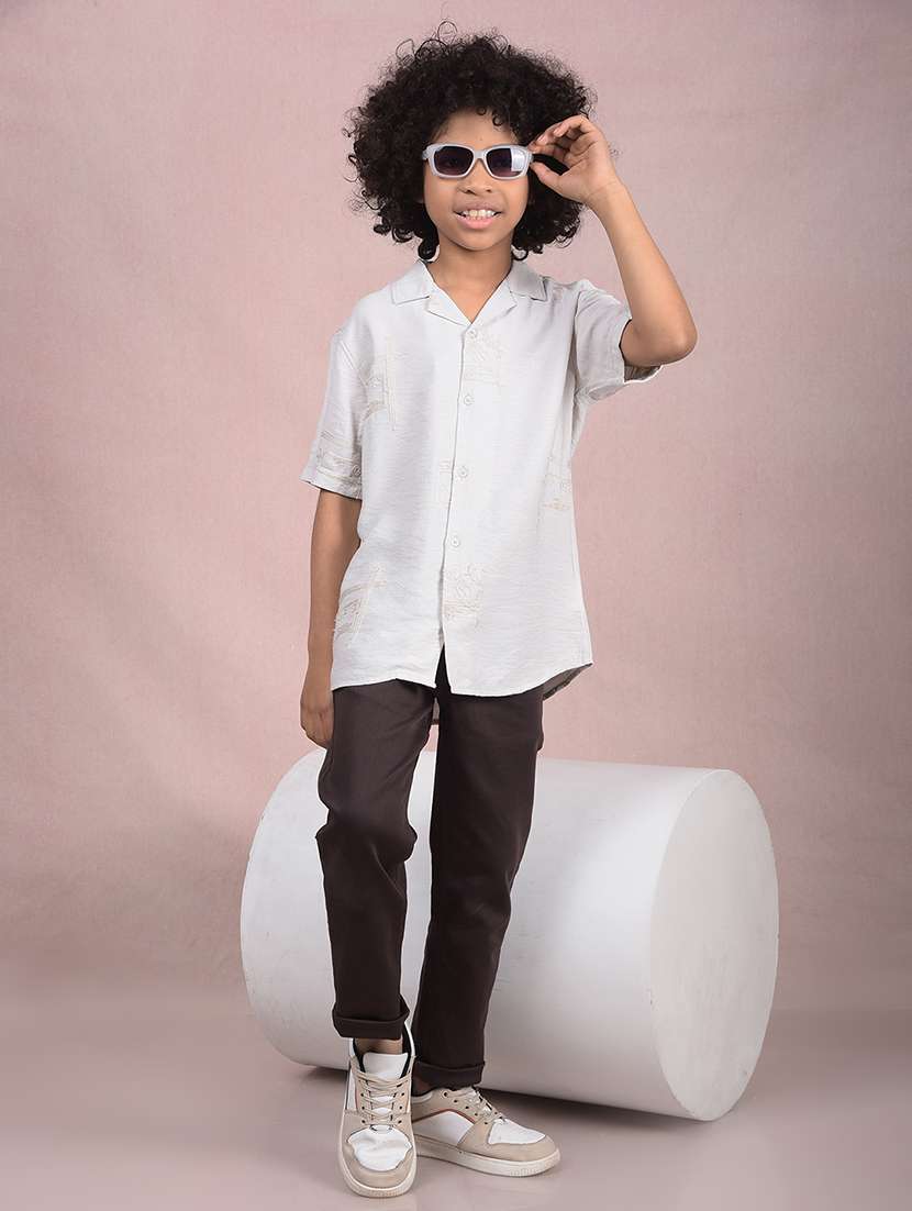 boys off white cuban collar embroidered casual shirt - 21854562 -  Standard Image - 6