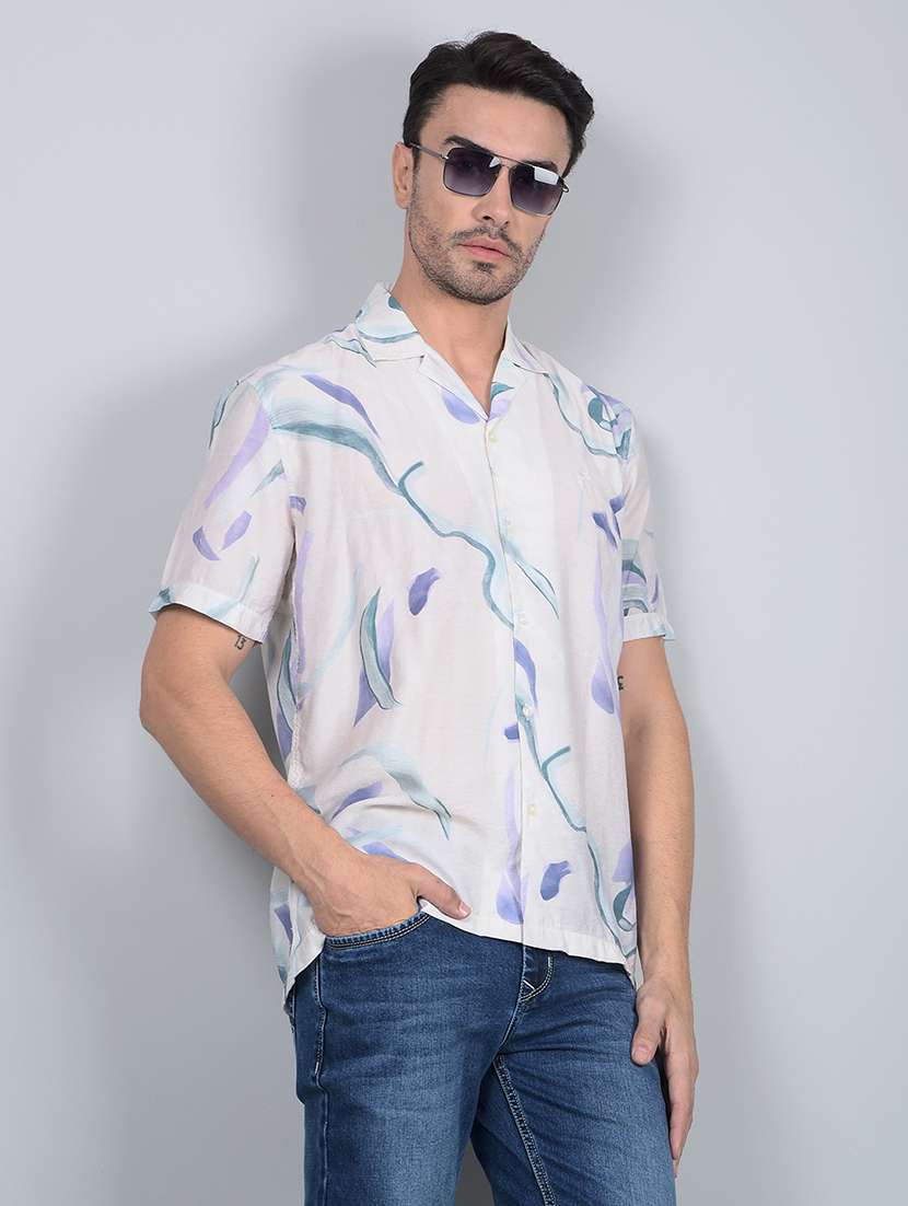 men printed short sleeve regular fit casual shirt