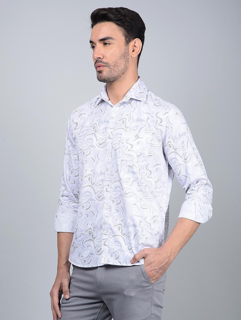 men abstract long sleeve slim fit casual shirt - 21854628 - Standard Image - 1