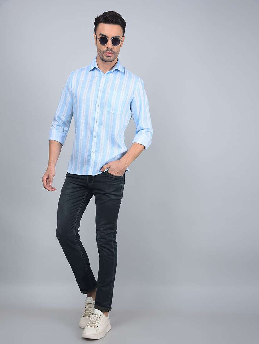 men stripes long sleeve slim fit casual shirt - 21854635 -  Standard Image - 6