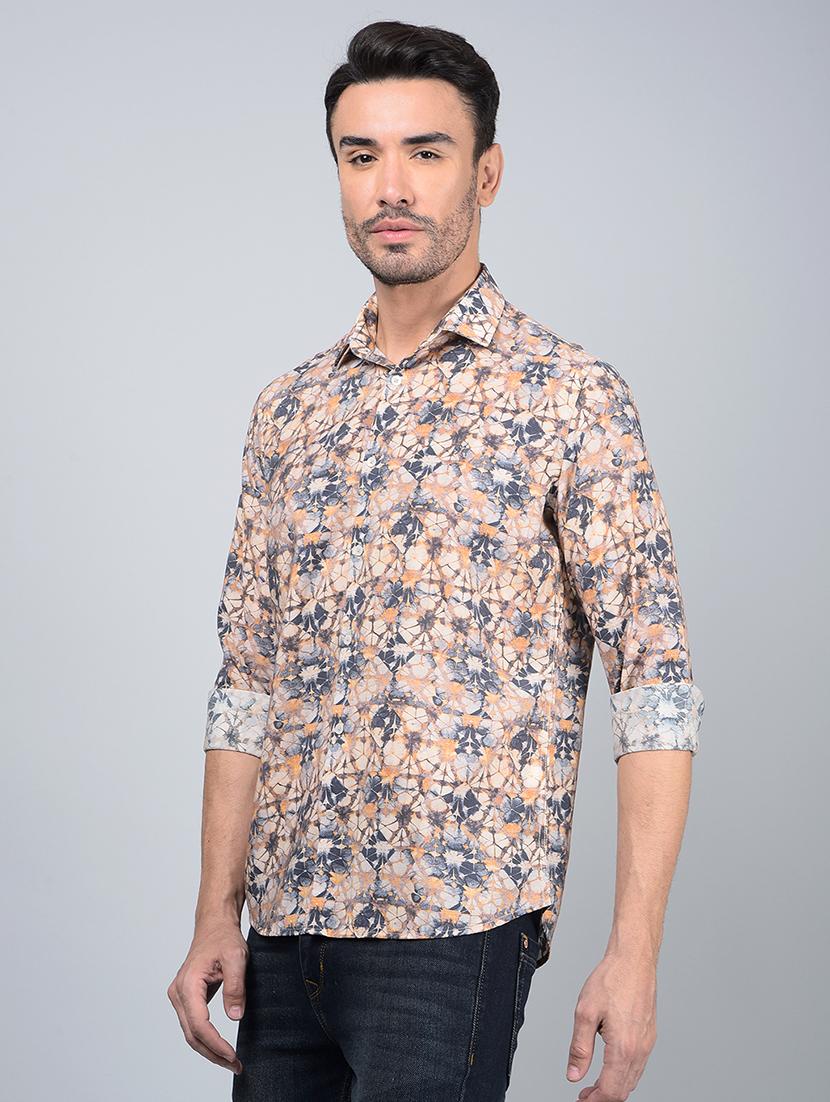 men printed long sleeve slim fit casual shirt - 21854638 -  Standard Image - 1