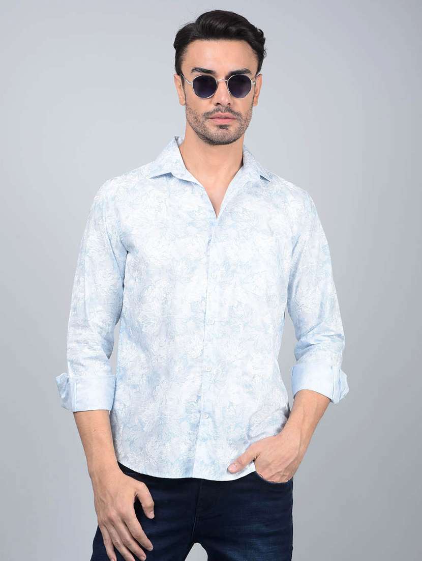 men floral long sleeve slim fit casual shirt