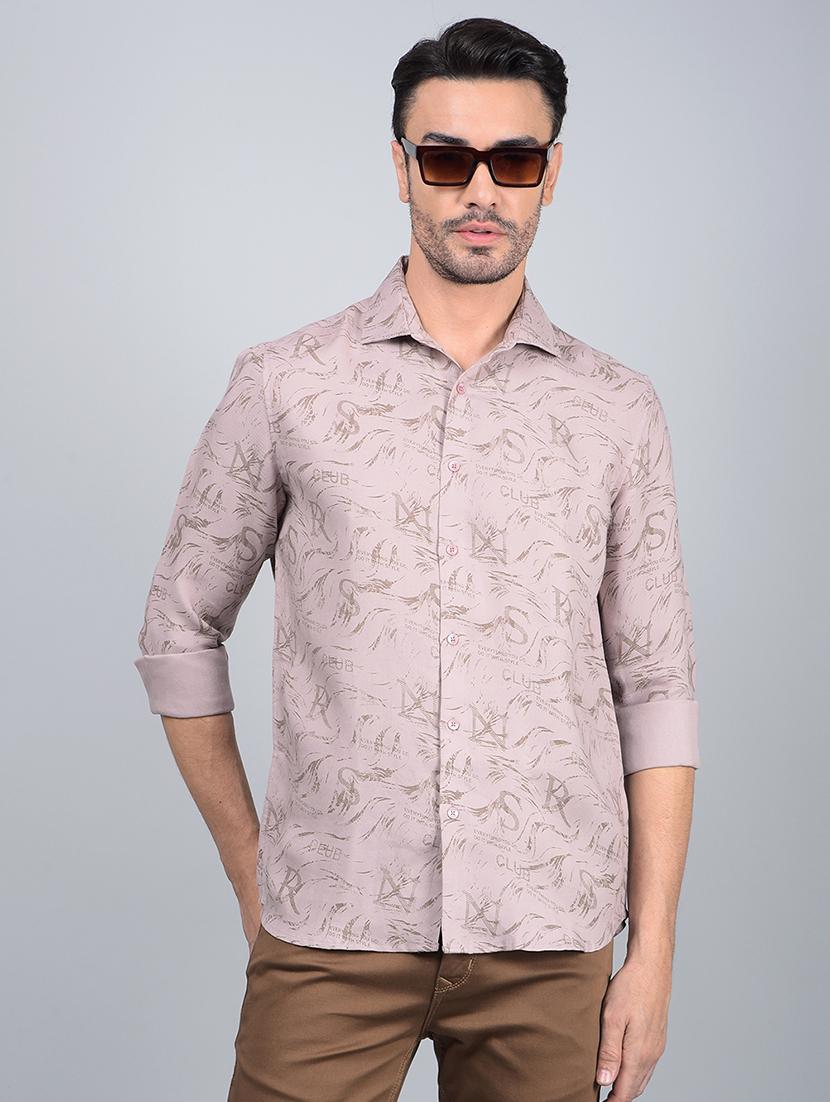 men printed long sleeve slim fit casual shirt