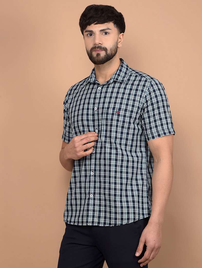 men checked short sleeve slim fit casual shirt  - 21854676 -  Standard Image - 1