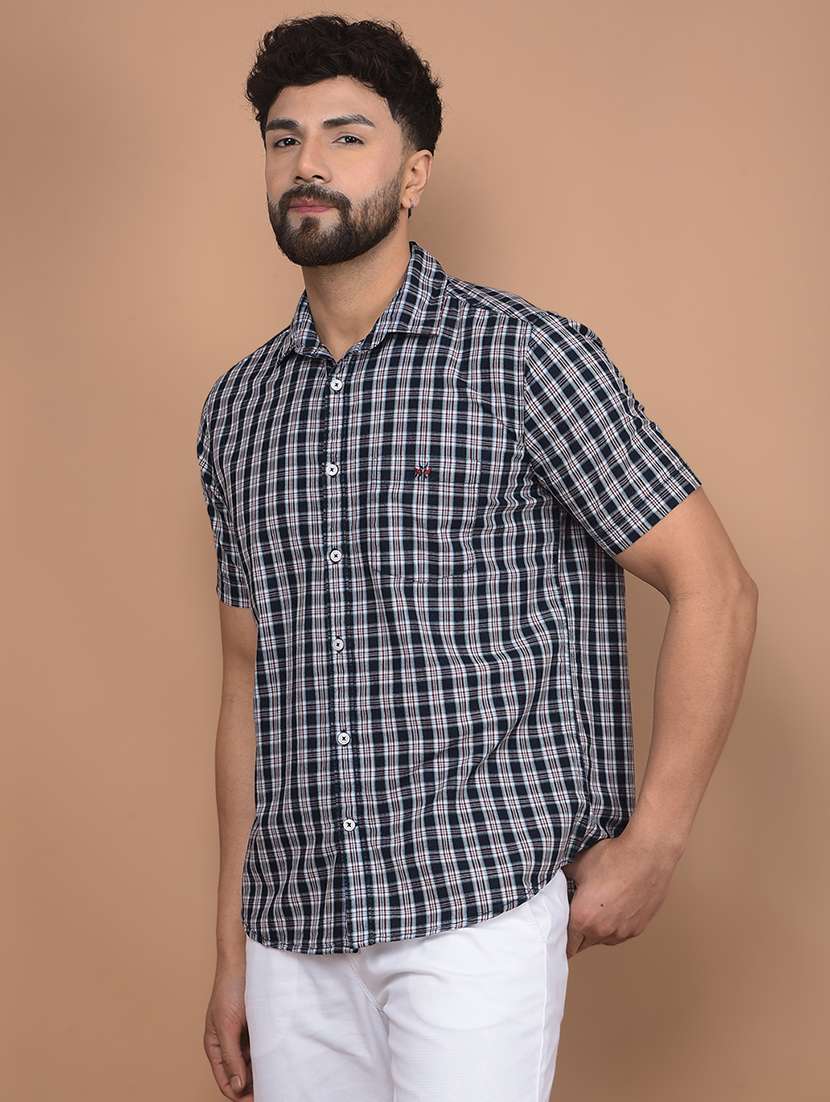 men checked short sleeve slim fit casual shirt  - 21854677 -  Standard Image - 1