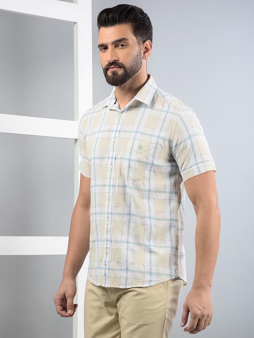 men checked short sleeve slim fit casual shirt - 21854692 - Standard Image - 1