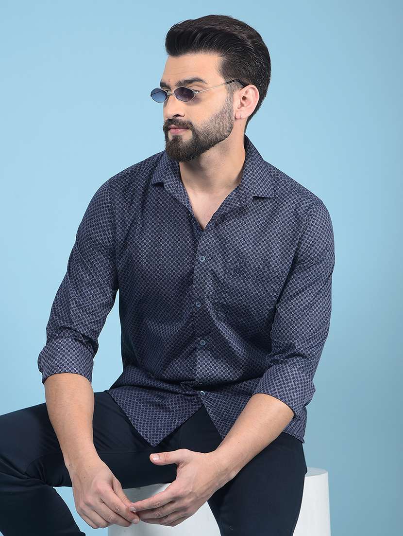 men printed long sleeve slim fit casual shirt 