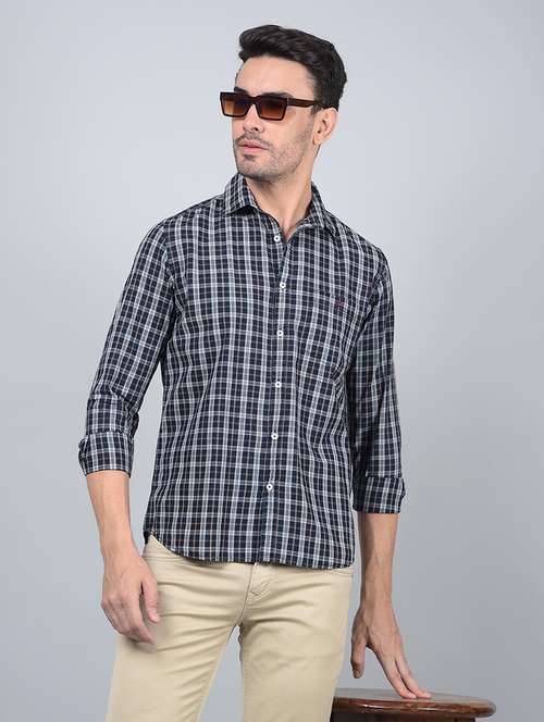 men checked long sleeve slim fit casual shirt  - 21854700 -  Standard Image - 0