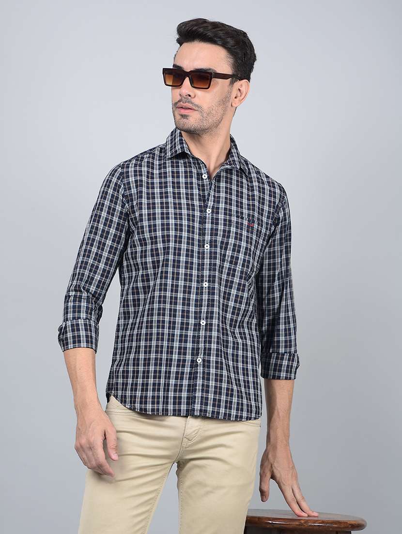 men checked long sleeve slim fit casual shirt  - 21854700 -  Zoom Image - 0