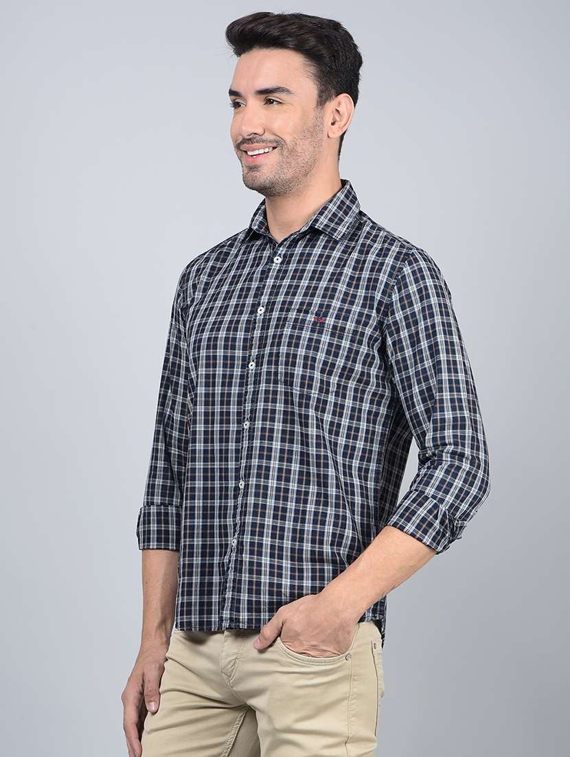 men checked long sleeve slim fit casual shirt  - 21854700 -  Standard Image - 1