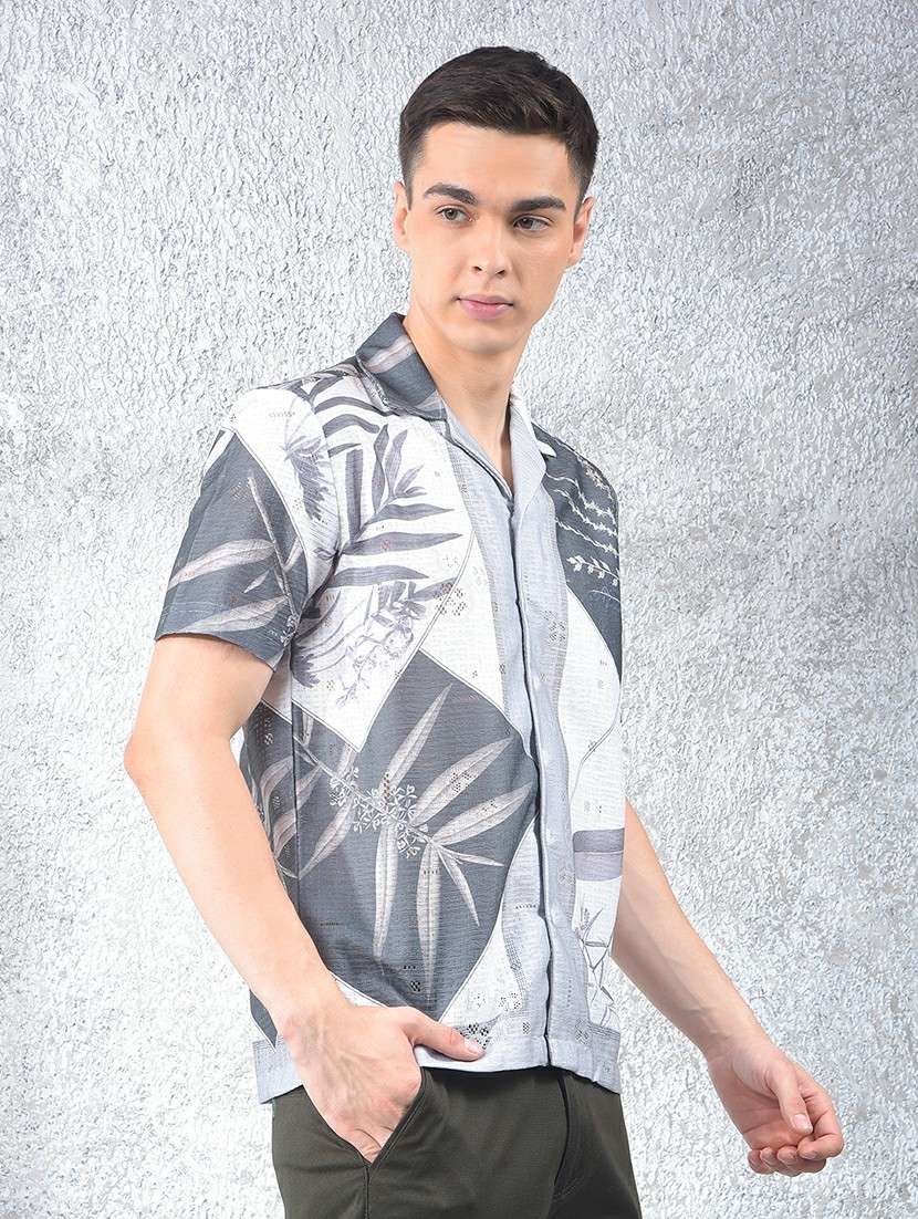 men graphic short sleeve slim fit casual shirt  - 21854703 -  Standard Image - 1