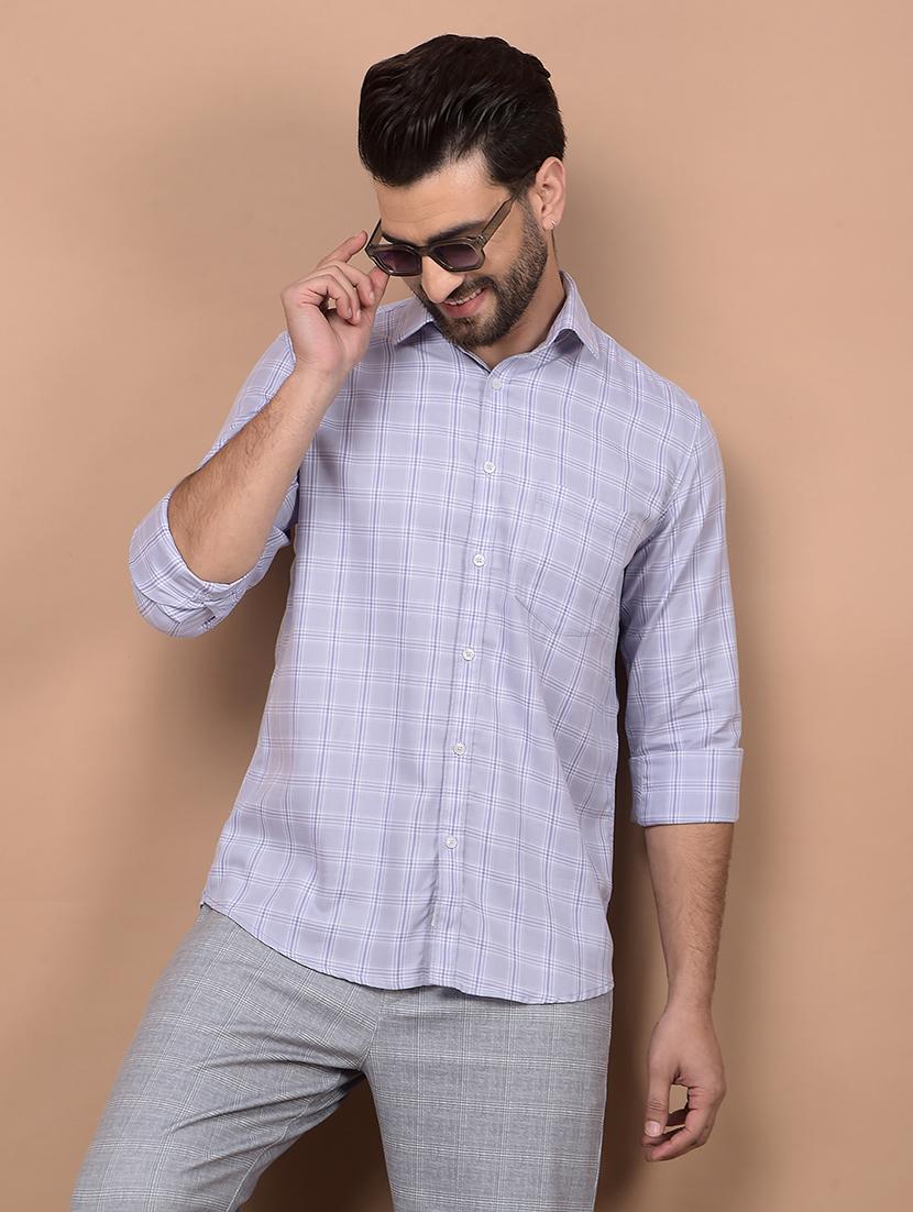 men checked long sleeve slim fit casual shirt 