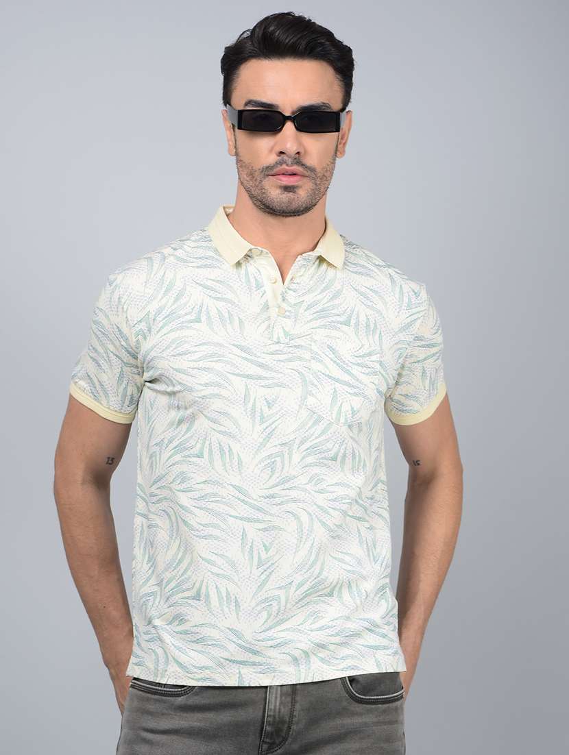 men printed short sleeve slim fit polo t-shirt 