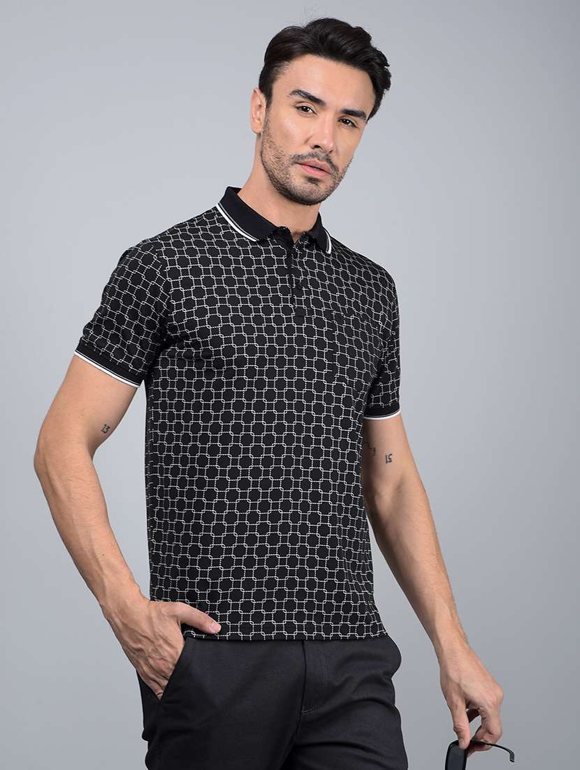 men printed short sleeve slim fit polo t-shirt 