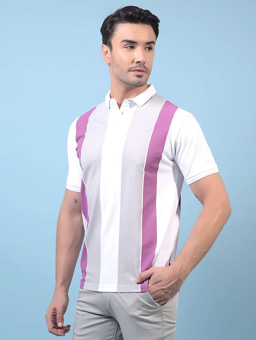 men stripes short sleeve slim fit polo t-shirt - 21854782 -  Standard Image - 1