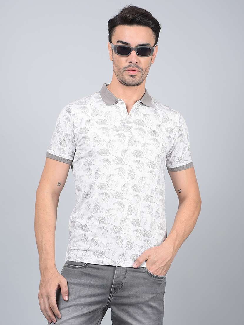 men printed short sleeve slim fit polo t-shirt
