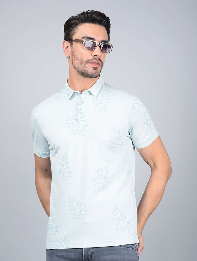 men printed short sleeve slim fit polo t-shirt