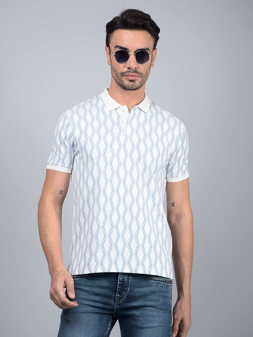 men printed short sleeve slim fit polo t-shirt