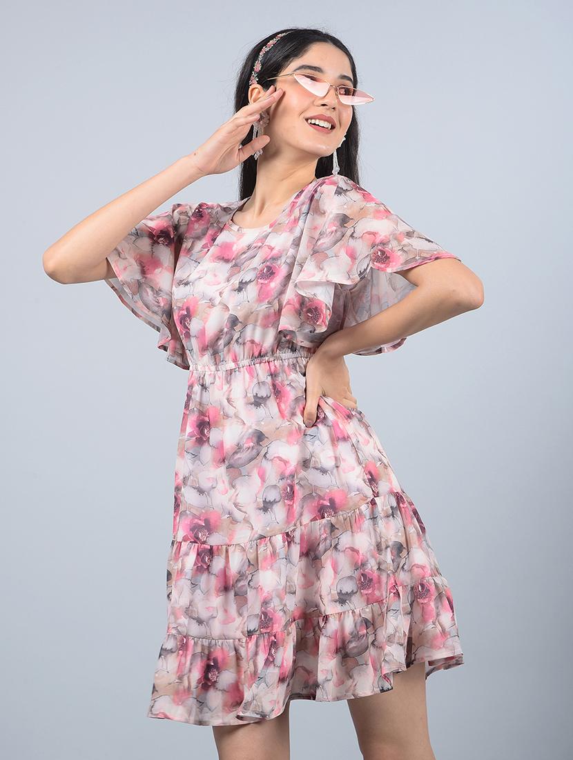 women printed flared sleeves tiered dress - 21854814 - Standard Image - 4