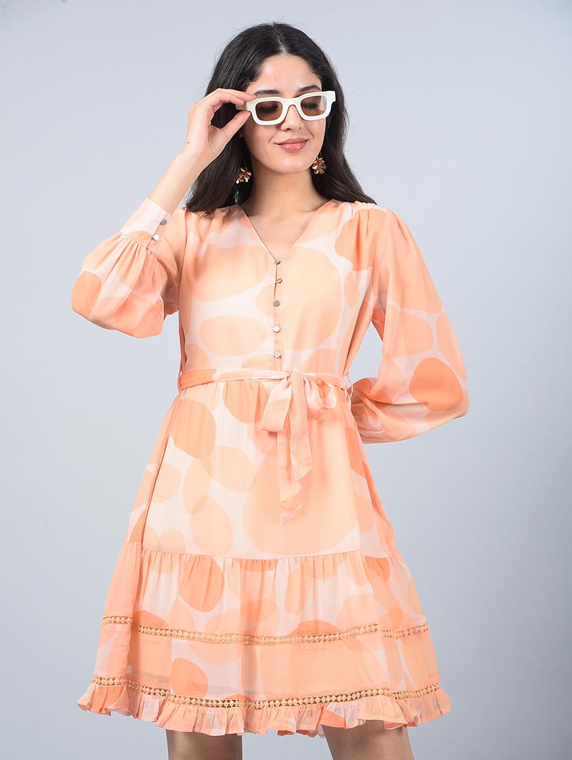 women printed puff sleeves tiered dress - 21854815 - Standard Image - 4