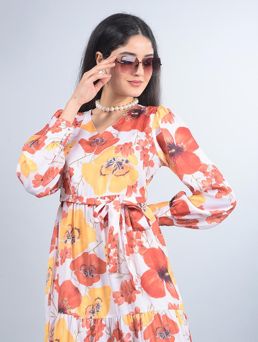 women floral printed puff sleeves tiered dress - 21854816 - Standard Image - 4