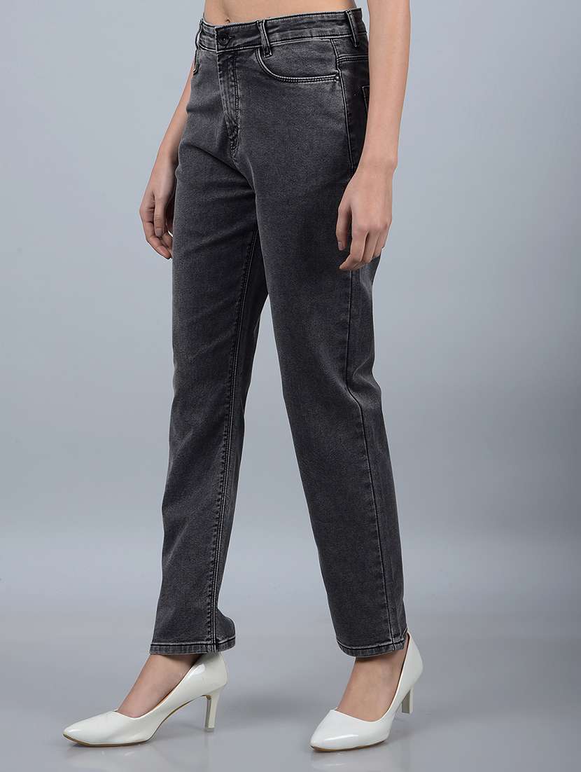 women solid high rise straight fit jean - 21854835 -  Standard Image - 1