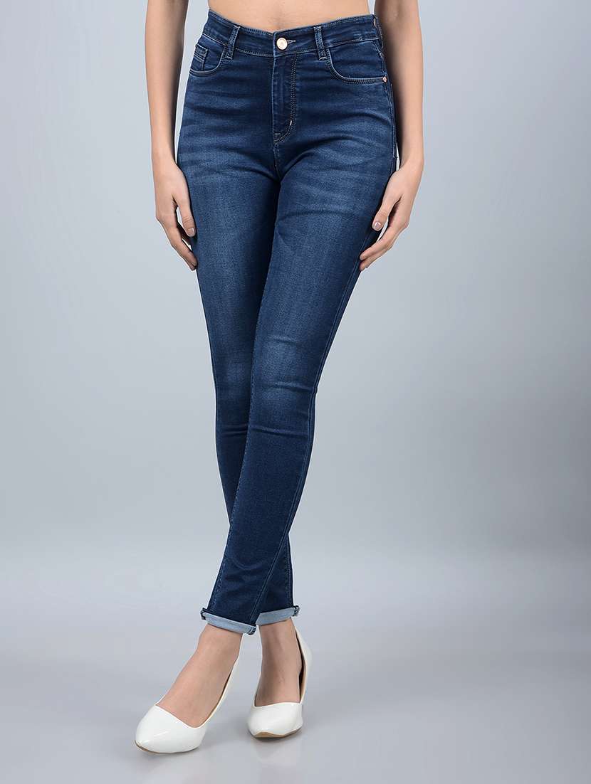 women solid high rise skinny fit jean