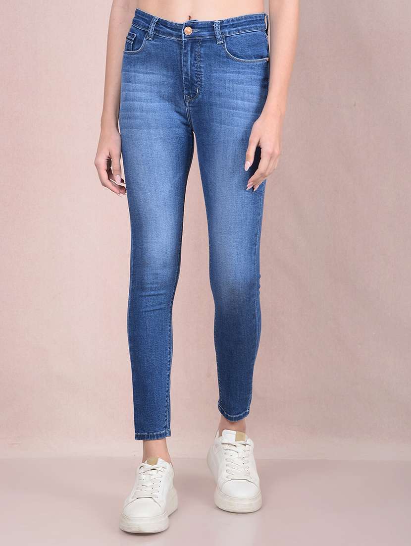 women solid high rise skinny fit jean