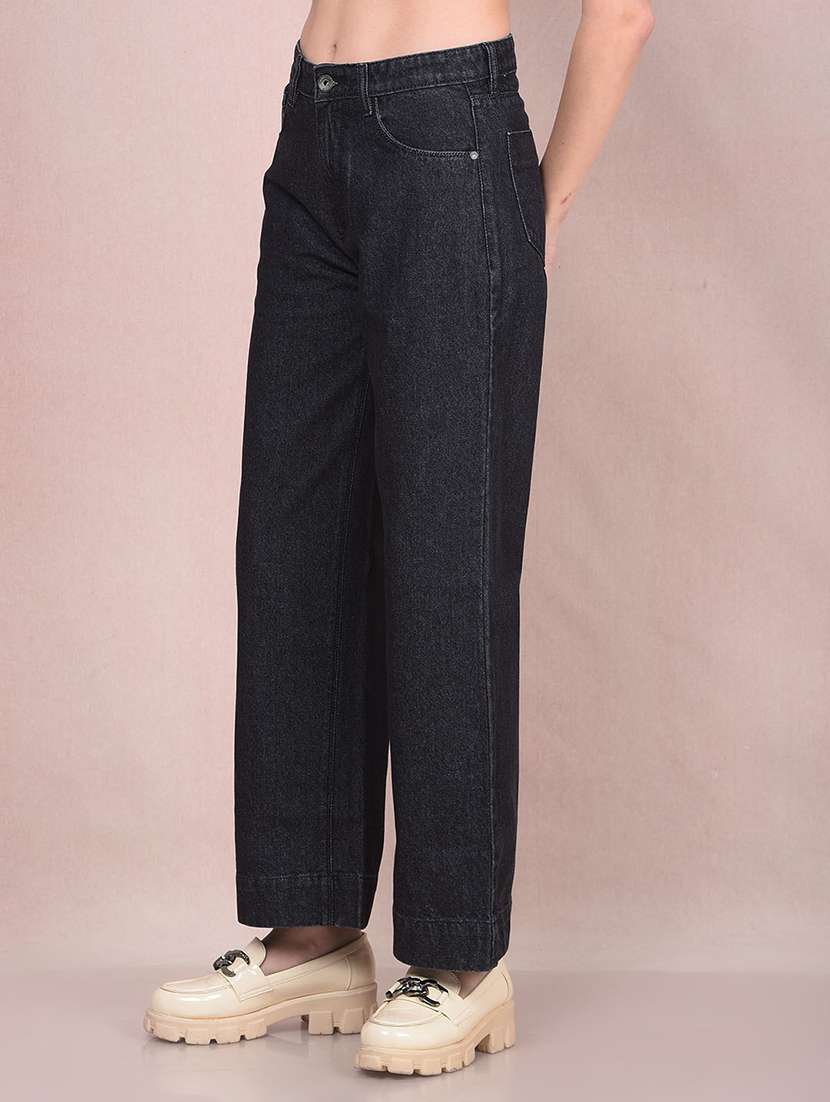 women solid high rise wide leg jean - 21854845 -  Standard Image - 1