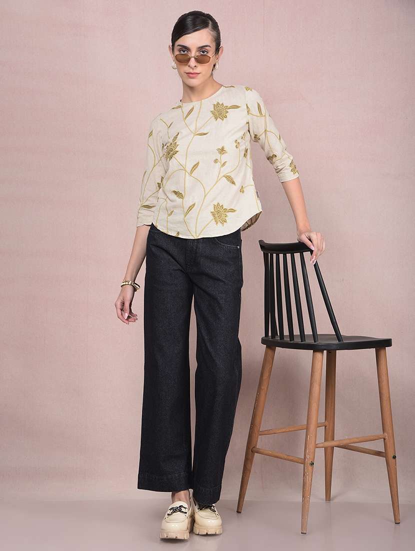 women solid high rise wide leg jean - 21854845 -  Standard Image - 6