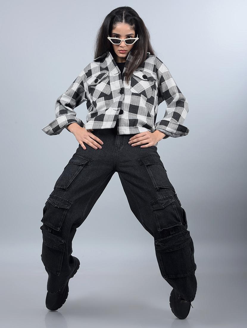 women checkered long sleeves shacket - 21854856 - Standard Image - 4