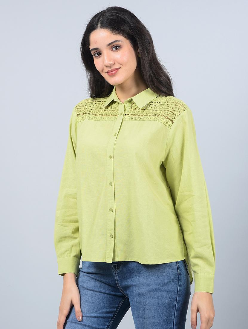 women solid collared long sleeves regular shirt - 21854857 - Standard Image - 1