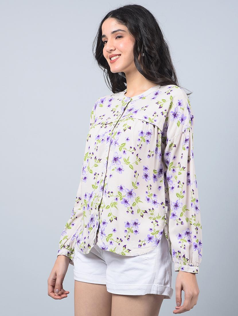 women floral print puff sleeves shirt - 21854861 - Standard Image - 1