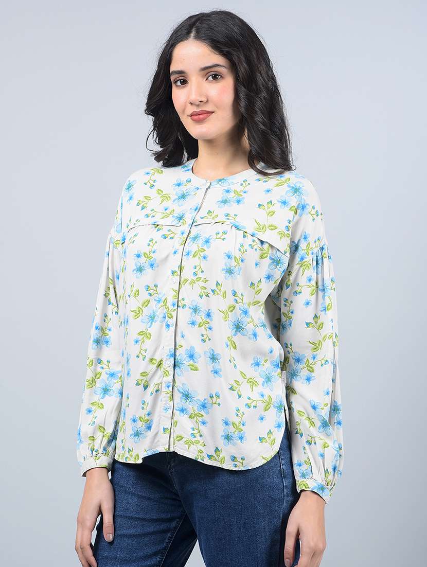 women floral printed puff sleeves regular shirt - 21854862 -  Standard Image - 1