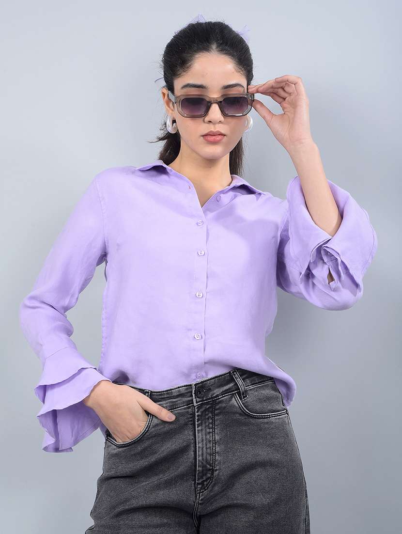 women solid bell sleeves regular shirt - 21854863 -  Zoom Image - 0
