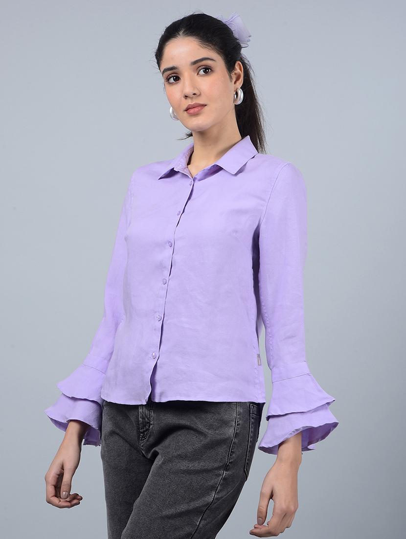 women solid bell sleeves regular shirt - 21854863 - Standard Image - 1