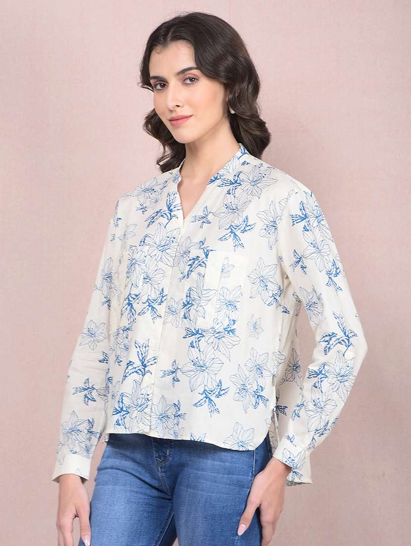 women printed long sleeves high low shirt - 21854867 -  Standard Image - 1
