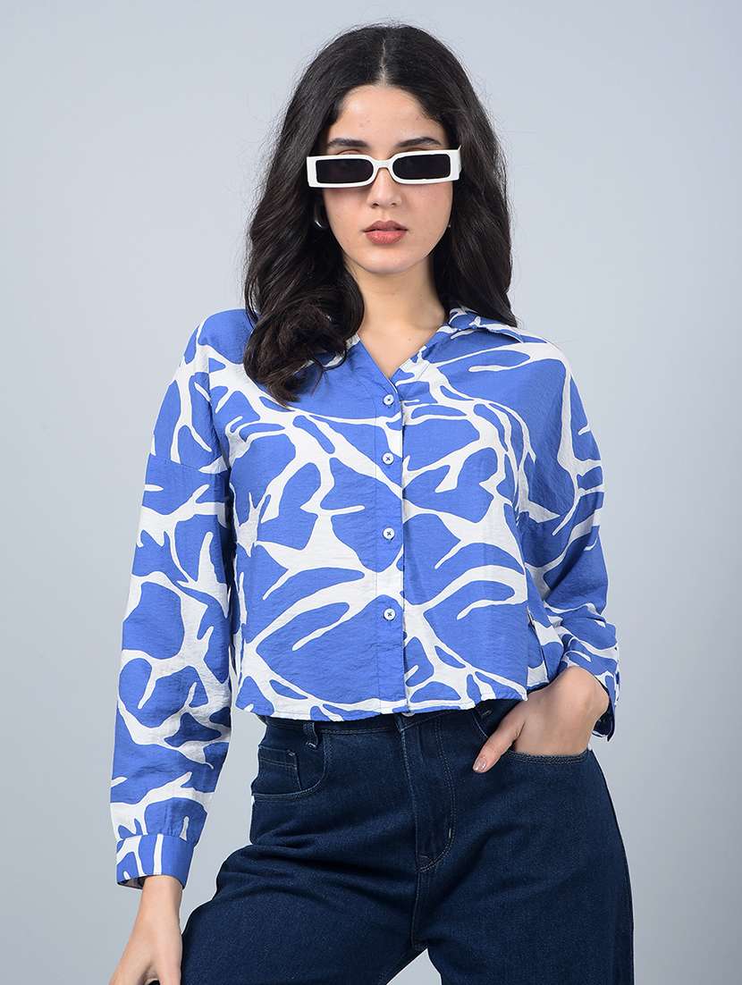 women printed long sleeves crop shirt - 21854869 -  Zoom Image - 0
