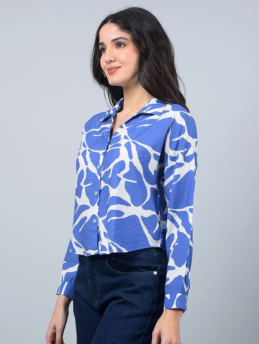 women printed long sleeves crop shirt - 21854869 -  Standard Image - 1