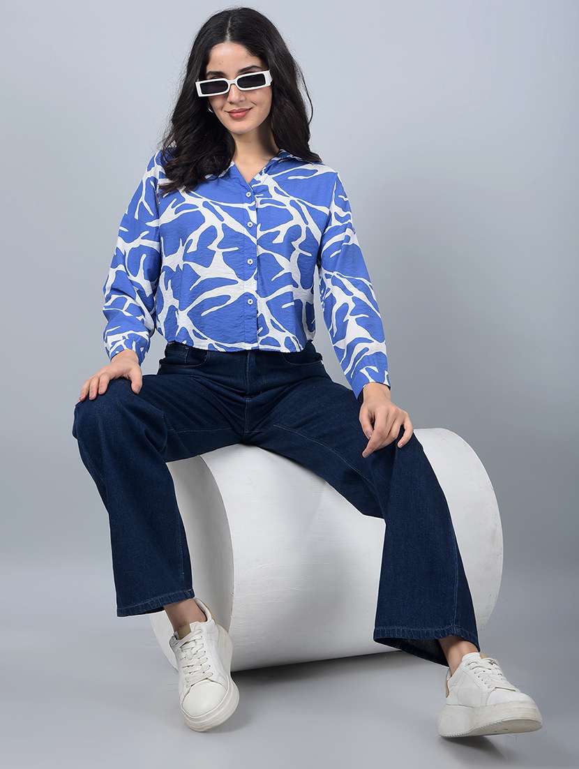 women printed long sleeves crop shirt - 21854869 - Standard Image - 6