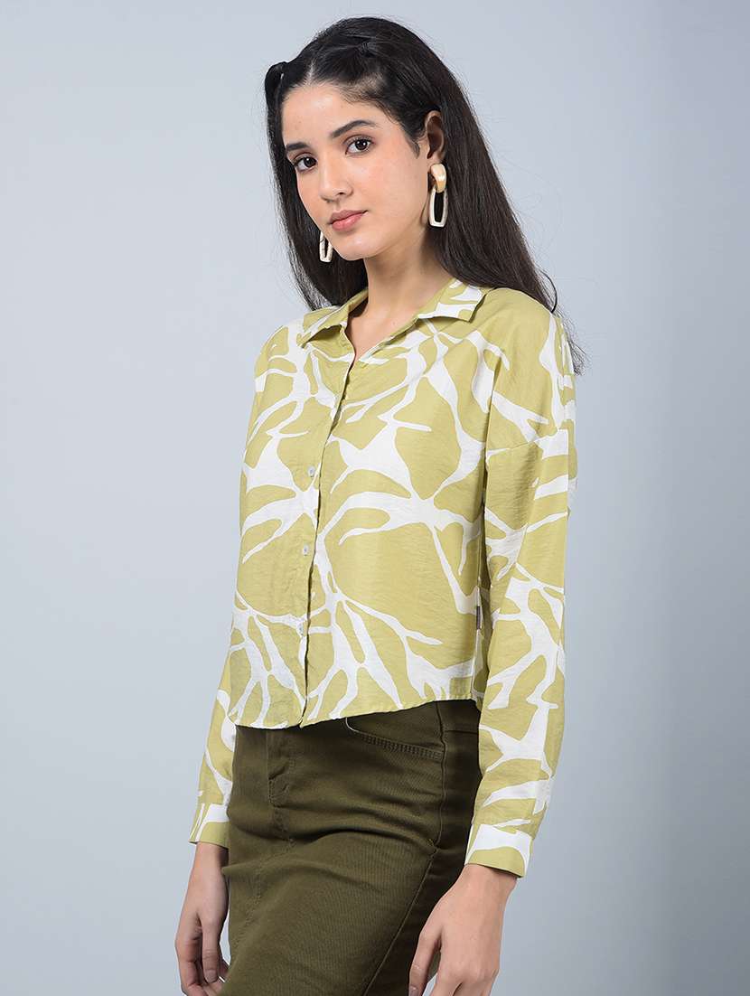 women printed long sleeves crop shirt - 21854870 -  Standard Image - 1