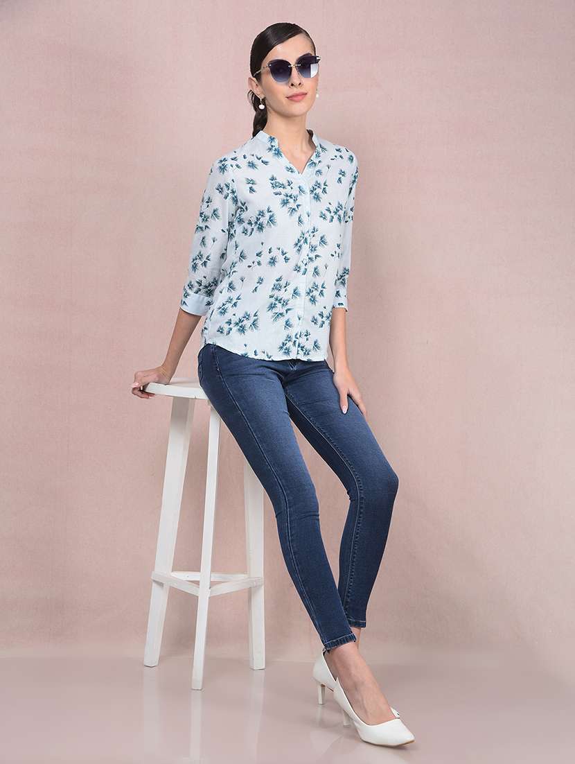 women printed mandarin neck high low shirt - 21854871 -  Standard Image - 6