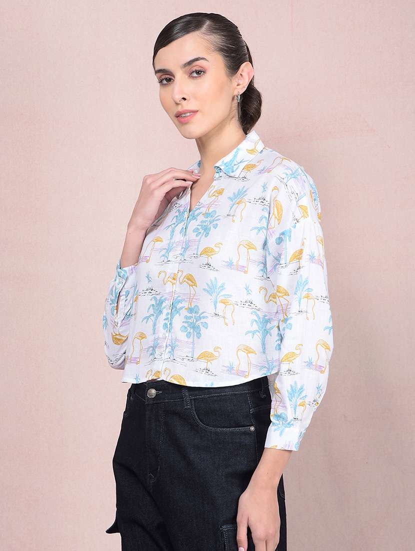 women printed long sleeves crop shirt - 21854872 -  Standard Image - 1