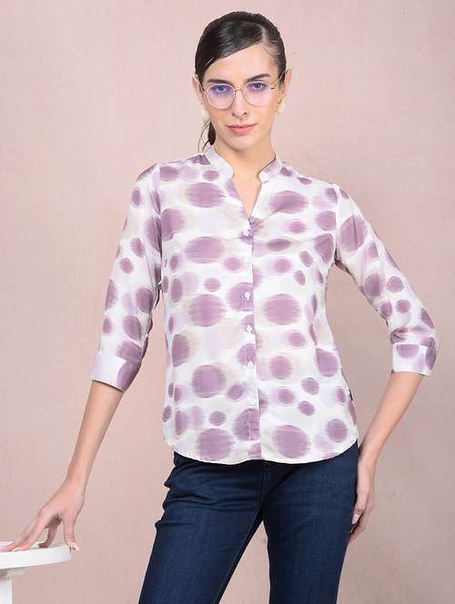 women printed mandarin neck regular shirt - 21854874 - Standard Image - 0