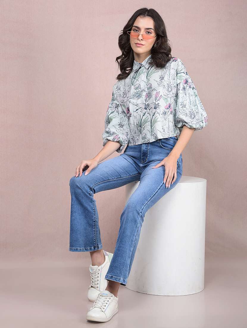 women printed puff sleeves crop shirt - 21854875 -  Standard Image - 6
