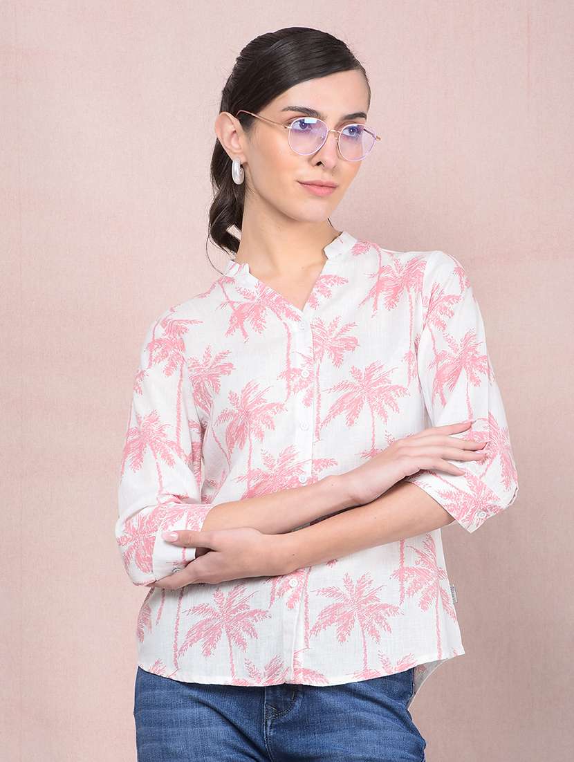 women printed mandarin neck regular shirt