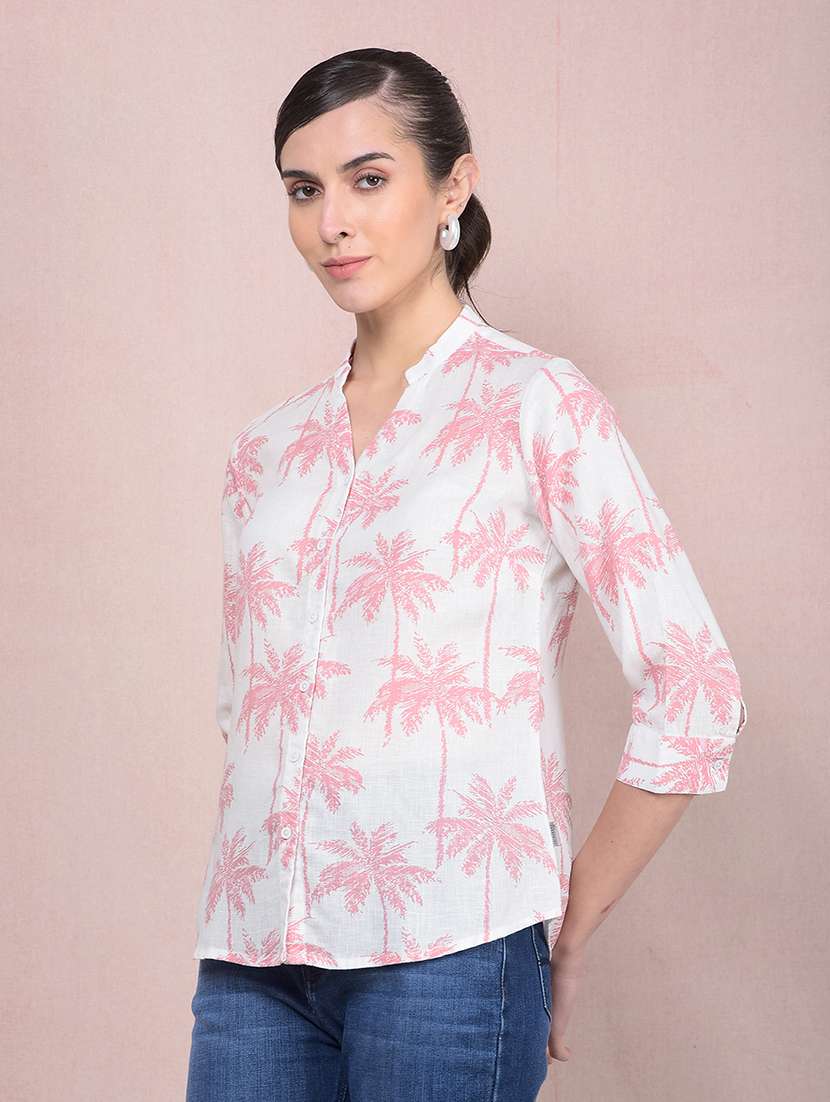 women printed mandarin neck regular shirt - 21854878 -  Standard Image - 1