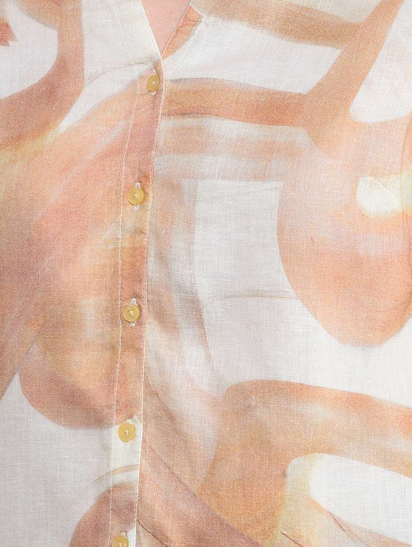 women printed mandrain neck high low shirt - 21854879 -  Standard Image - 4